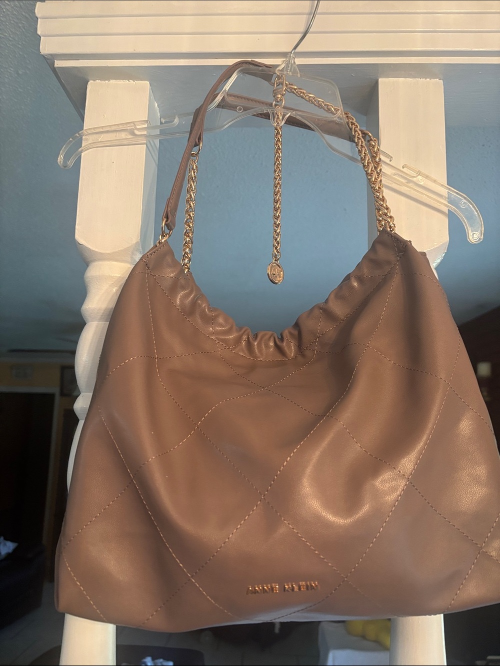 Anne Klein Blush Quilted Shoulder Bag with Gold Logo - Picture 2 of 6